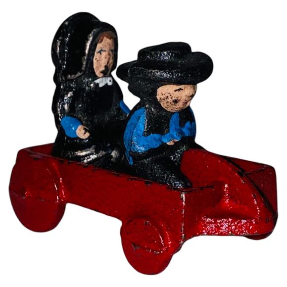 Vintage Cast Iron Blue Amish Boy Girl Red Wagon 1997 John Wright Figurines  A926 - Picture 1 of 10